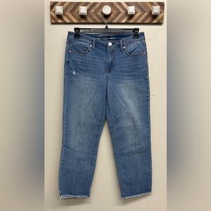 Seven7 Madison Straight Cropped Raw Hem Light Medium Wash Jeans Size 6